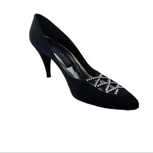 Women's Evening Stuart Weitzman Black Satin Rhinestone Pump Size 7